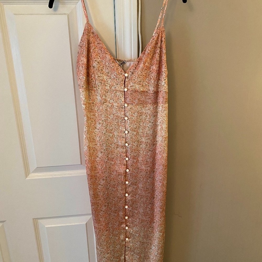 Zara Satin Midi Dress - Peach Floral - Medium - NWT